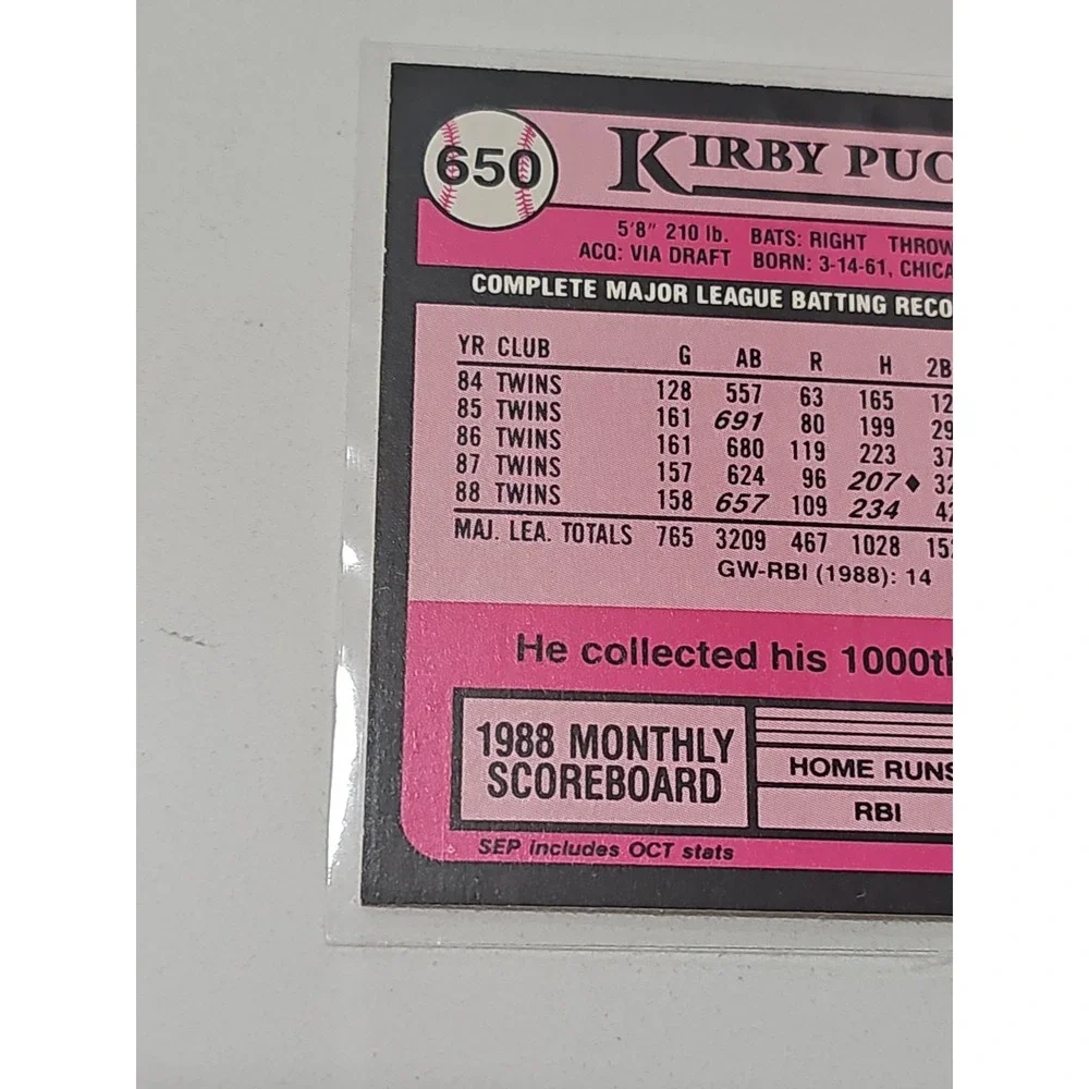 1989 TOPPS TIFFANY #650 KIRBY PUCKETT TWINS HOF  NM